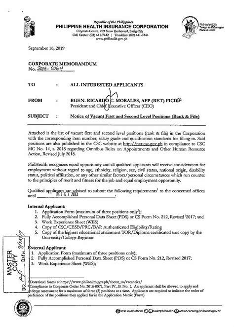 Notice of Vacant First and Second Level Positions (Rank & File).